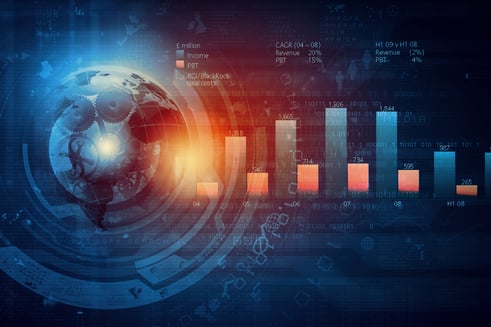 Background image with financial charts and graphs on the table