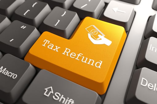 Tax Refund - Orange Button on Computer Keyboard. Internet Concept.-1